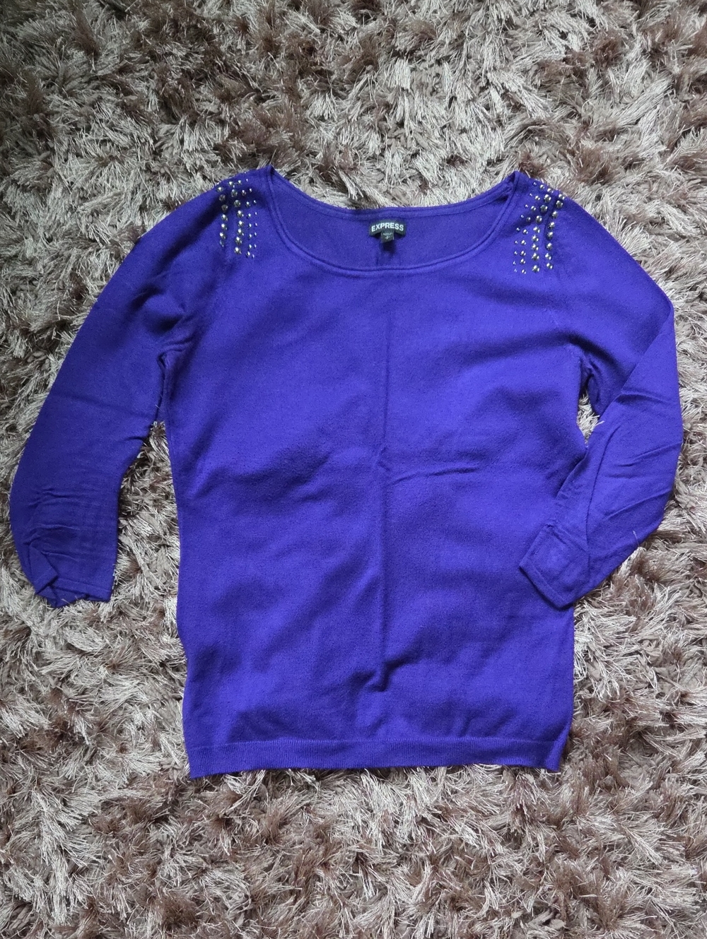 Express Long Sleeve Violet Top With Studs At Shoulder